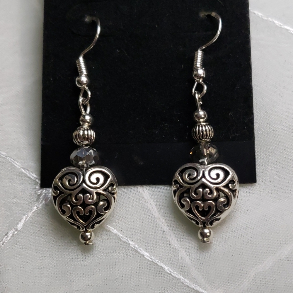 Crystal Tibetan Silver Heart Earrings
